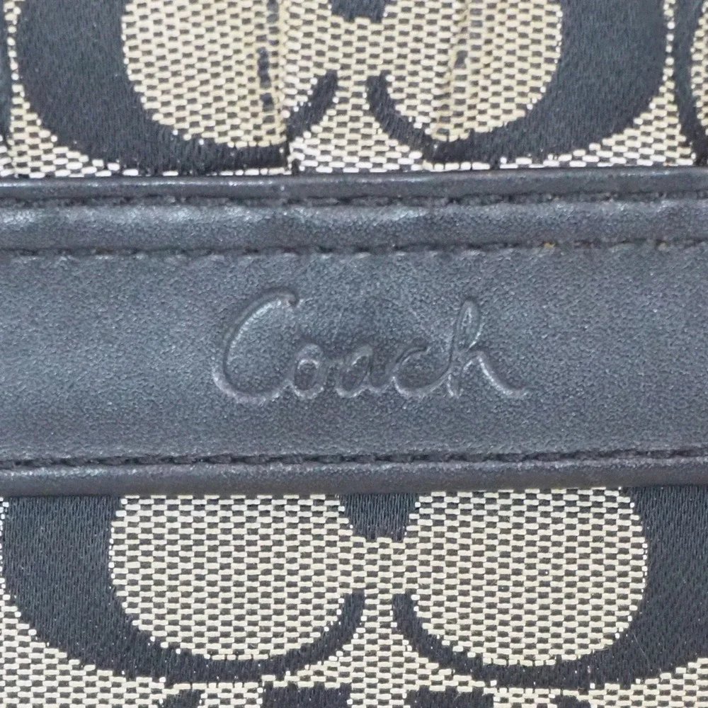 Coach Tri-Fold Wallet Women's‎ Black Signature Canvas Leather Trim Snap Closure